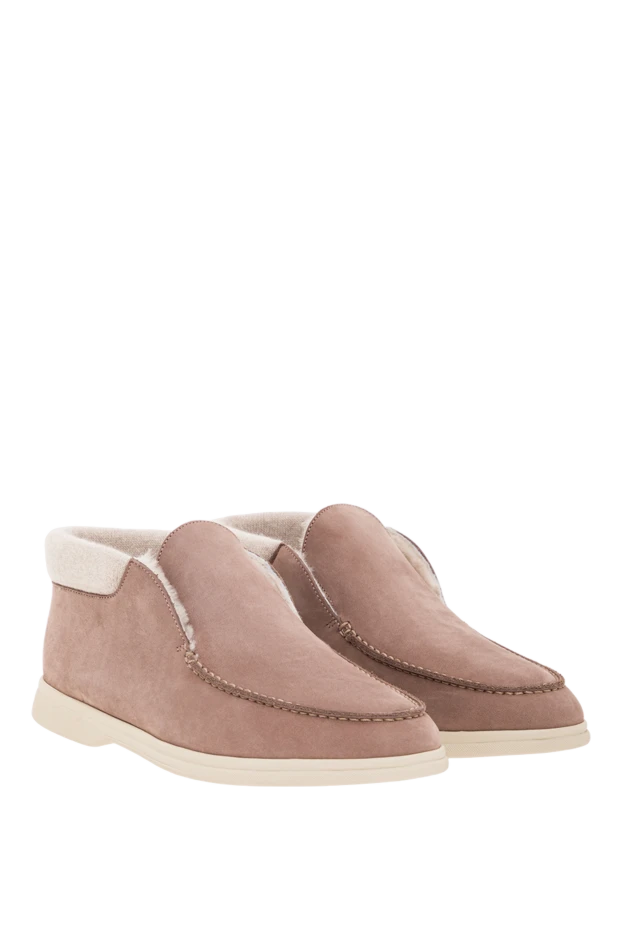Enrico Mandelli лоферы из замши бежевого цвета с внутренней отделкой из натурального меха 193096 - фото 2