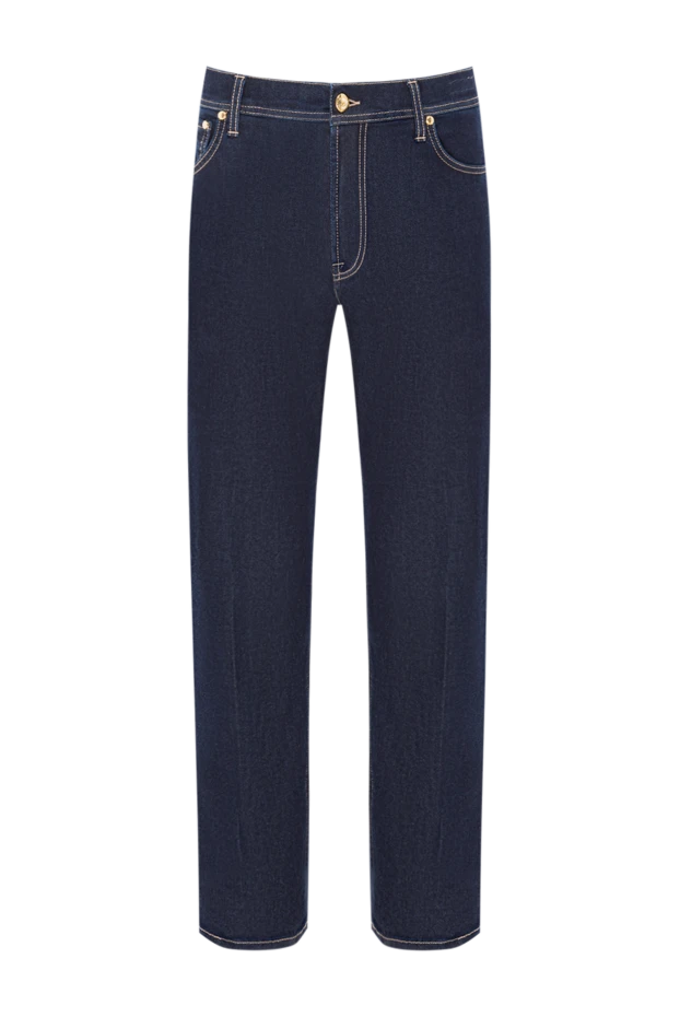 Dark blue cotton jeans with contrast stitching - photo 1