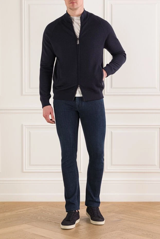Classic men's jeans with a five-pocket fit in dark blue - photo 2