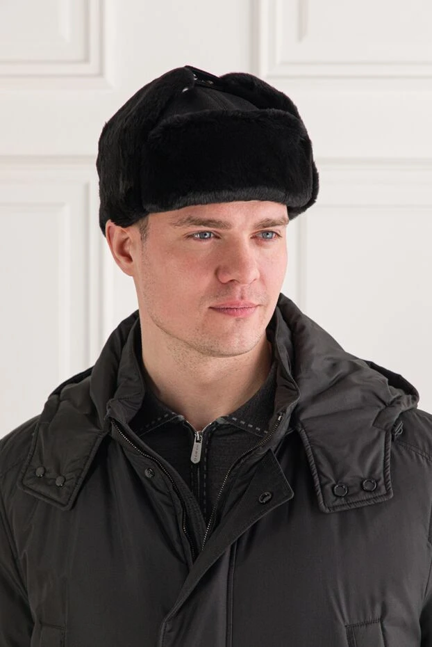 Enrico Mandelli black ushanka hat made of natural mink fur and wool 193154 - photo 2