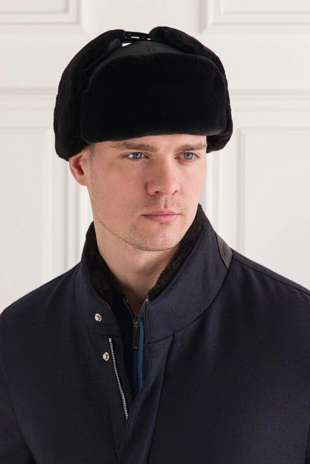 Enrico Mandelli men's black winter hat with earflaps 193155 - photo 2