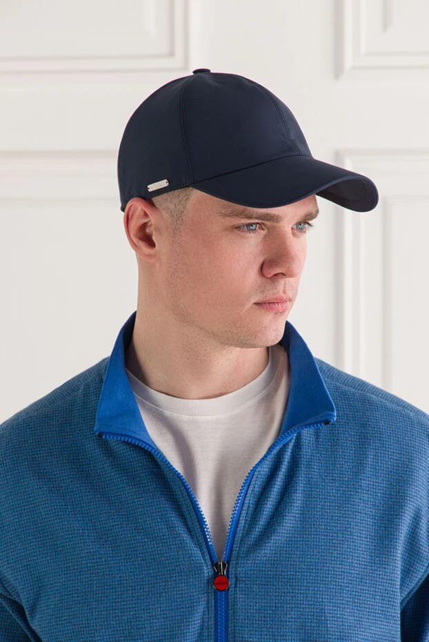 Enrico Mandelli men's dark blue cashmere baseball cap with logo 193161 - photo 2