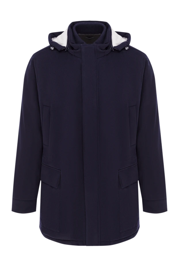 Men's dark blue cashmere parka with hood - photo 1