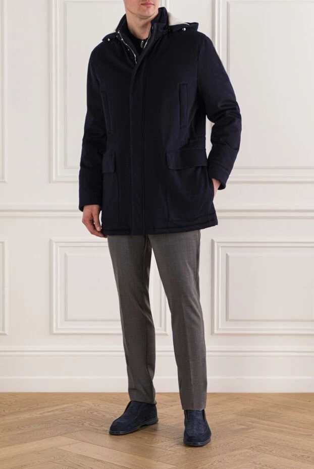 Enrico Mandelli men's dark blue cashmere parka with hood 193185 - photo 2