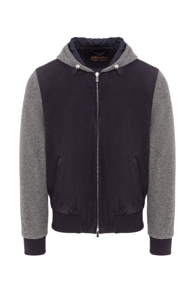 Комбинированная мужская куртка-бомбер с контрастными рукавами и капюшоном - фото 1