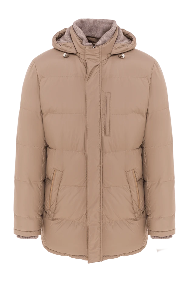 Ерлерге арналған бежевый түсті, капюшонмен тігілген мамық күртеше - фото 1