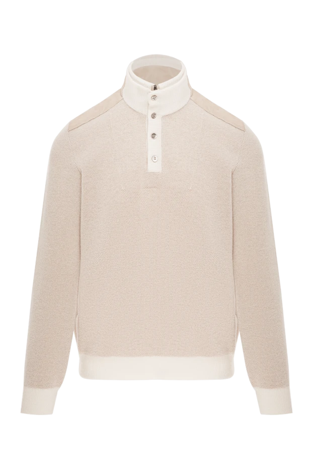 Мужской тройер в бежевом цвете с контрастной отделкой воротника и манжет - фото 1