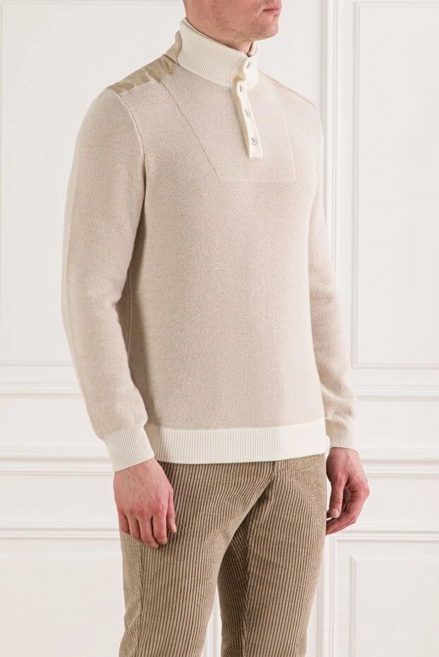 Zilli мужской тройер в бежевом цвете с контрастной отделкой воротника и манжет 193210 - фото 3