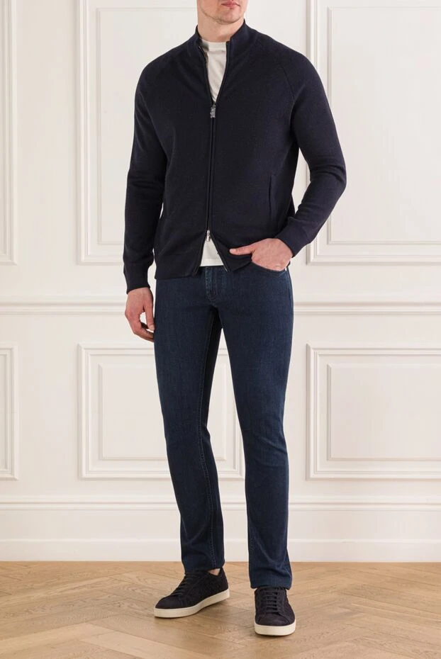 Men's Navy Blue Zip-Up Cardigan with Logo - photo 2