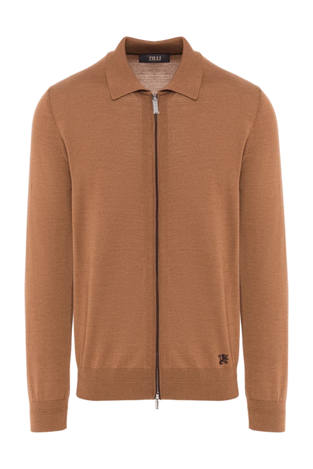 Men's wool cardigan with added silk and a turn-down collar - photo 1