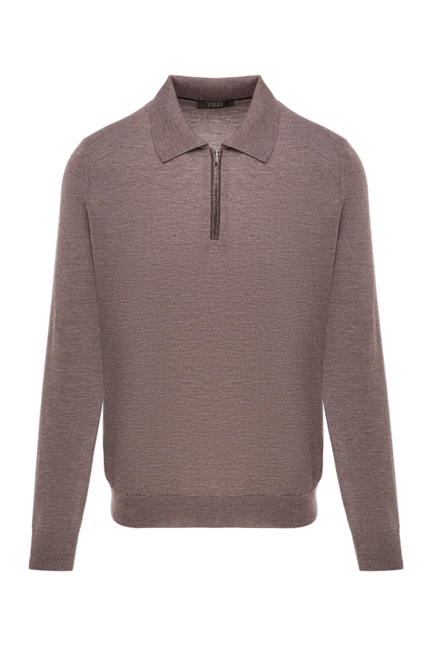 Men's brown long sleeve polo shirt with zip closure - photo 1