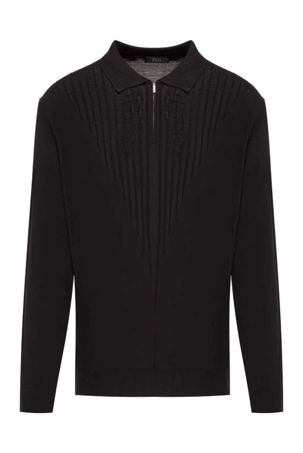 Мужская рубашка-поло с длинным рукавом черная - фото 1