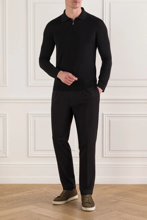 Zilli мужская трикотажная рубашка-поло с длинными рукавами черная 193219 - фото 2
