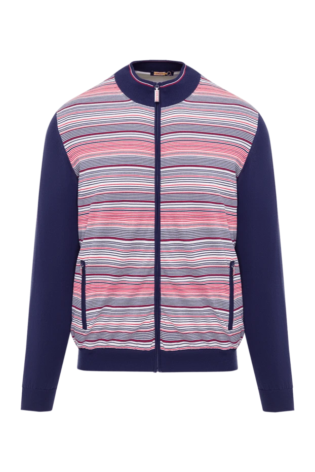 Мужской темно-синий кардиган в в спортивном стиле с контрастной вставкой - фото 1