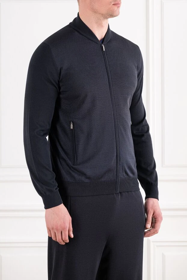 Zilli dark blue knitted cardigan made of cotton and silk with a textured insert 193252 - photo 3