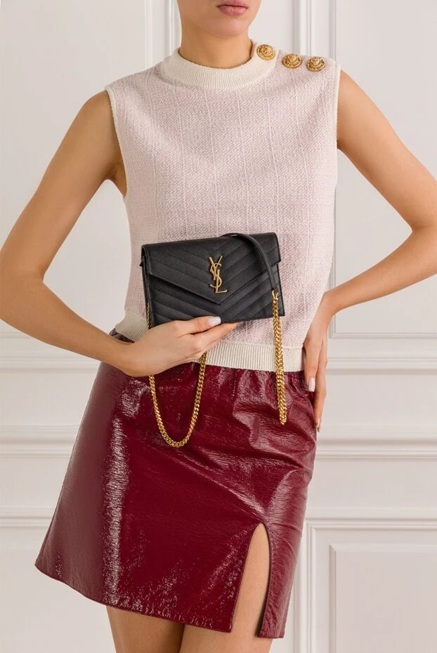 Saint Laurent сумочка на цепочке c логотипом cassandre и стеганой строчкой в ​​виде шевронов 193263 - фото 2
