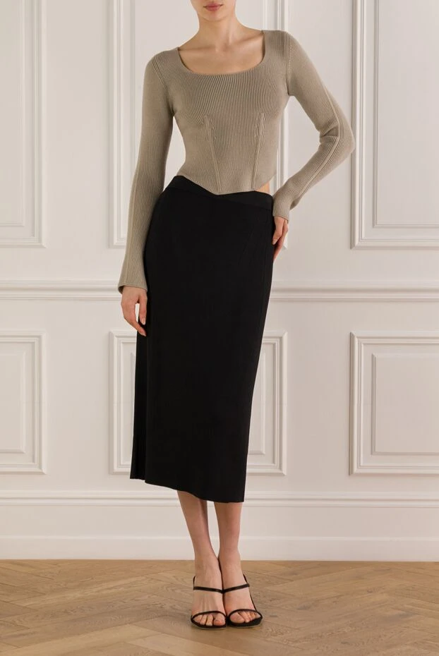 Alaia бежевый топ с длинными рукавами из шерсти в рубчик 193298 - photo 2