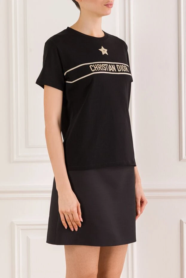Dior футболка embroidered t-shirt из черного хлопкового джерси с вышитой звездой 193305 - фото 3