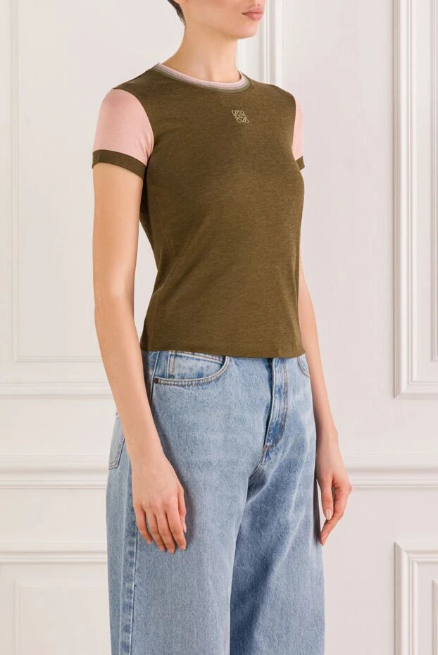 Loewe women's cotton t-shirt with contrast sleeves and embroidered logo 193315 - photo 3