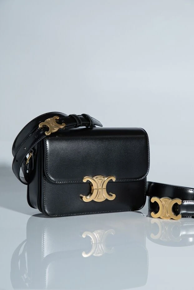 Celine teen triomphe жылтыр қара бұзау терісінен жасалған сөмке 193323 - фото 2