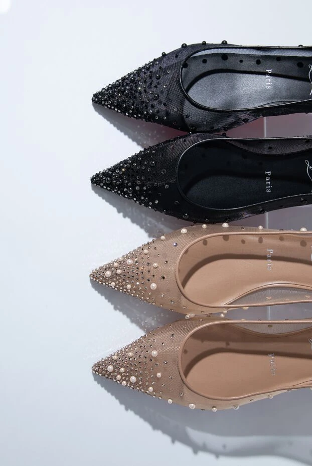 Christian Louboutin балетки z degrastrassina perla бежевого цвета из сетки украшенные стразами и жемчугом 193328 - фото 2