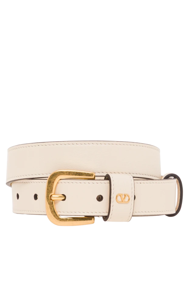 Beige leather belt with gold logo buckle - photo 1