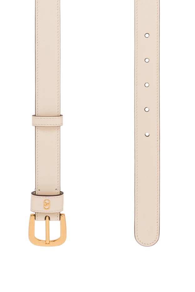 Valentino бежевый кожаный ремень с золотистой пряжкой-логотипом 193337 - фото 3