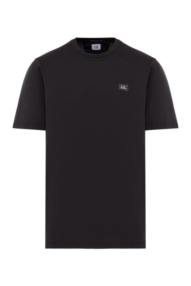 Men's black 100% cotton T-shirt with a logo patch on the chest - photo 1