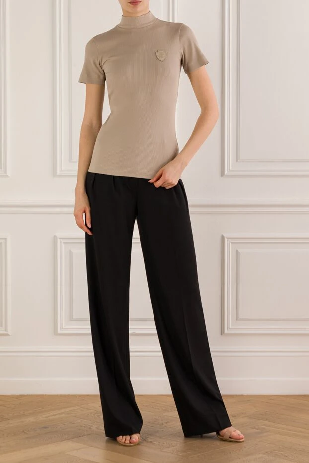 Beige cotton ribbed top made of soft stretch jersey - photo 2