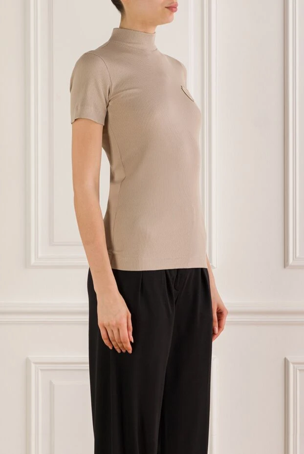 Brunello Cucinelli beige cotton ribbed top made of soft stretch jersey 193370 - photo 3