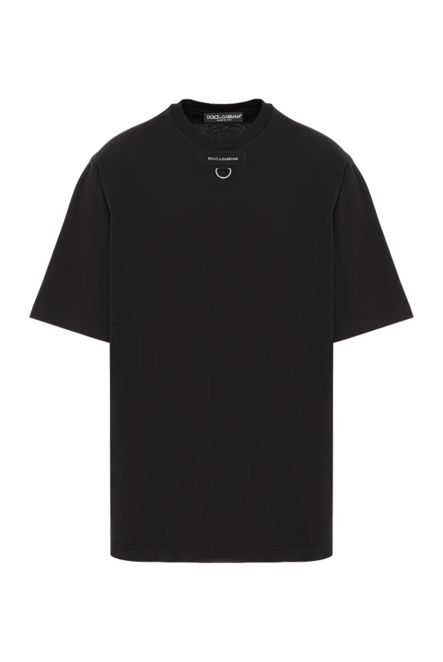 Однотонная черная футболка свободного кроя с D-образным металлическим кольцом - фото 1