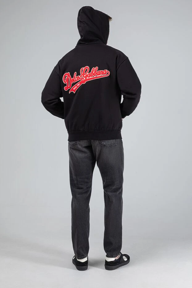 Black cotton jersey hoodie with embroidered logo - photo 2