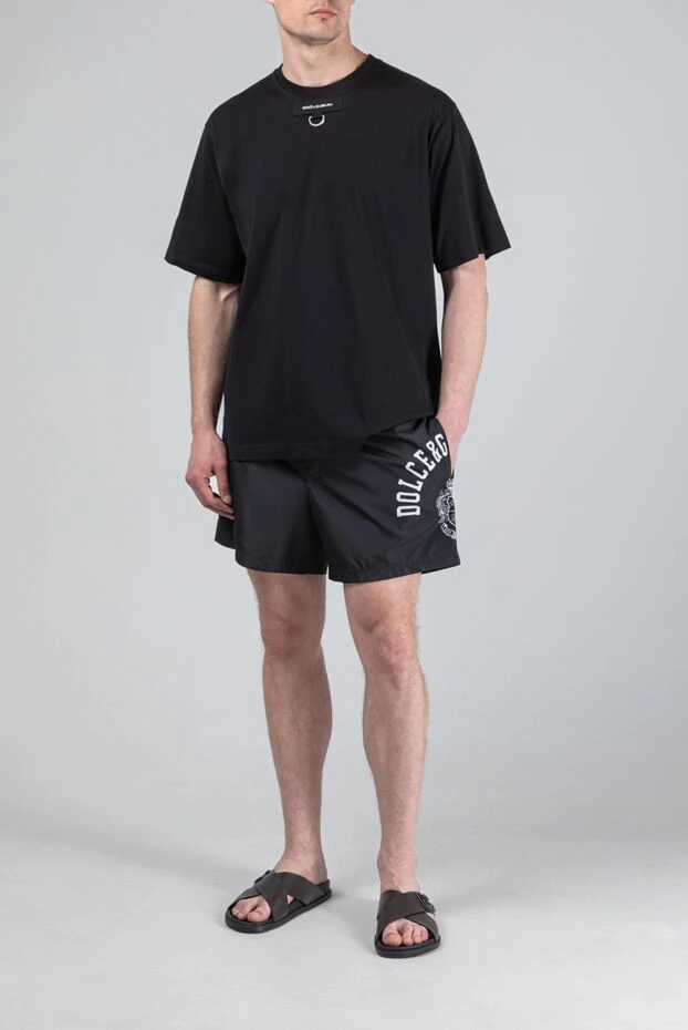 Dolce & Gabbana короткие боксеры для пляжа черные с контрастным логотипом 193379 - фото 3