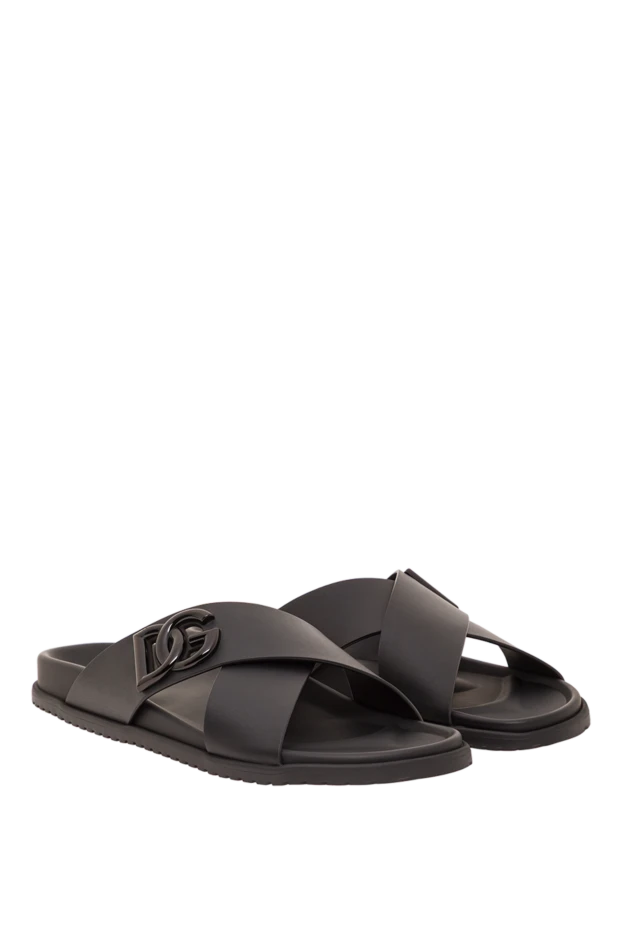 Dolce & Gabbana black leather crossover strap slides with logo 193382 - photo 2