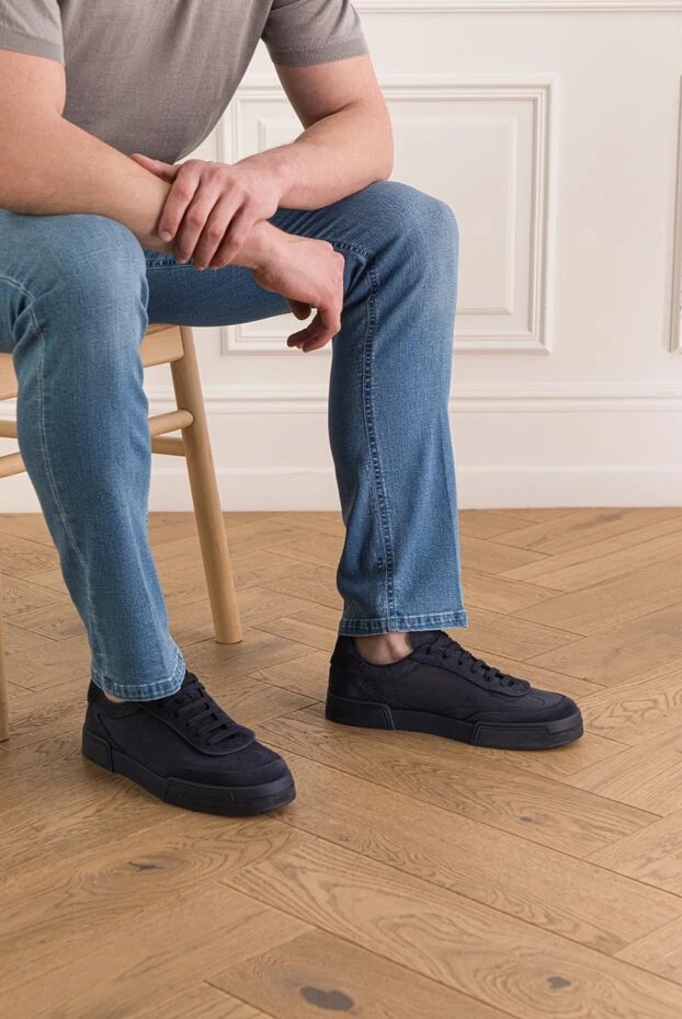 Dolce & Gabbana мужские кроссовки portofino yacht в темно-синем цвете из кожи 193383 - фото 2