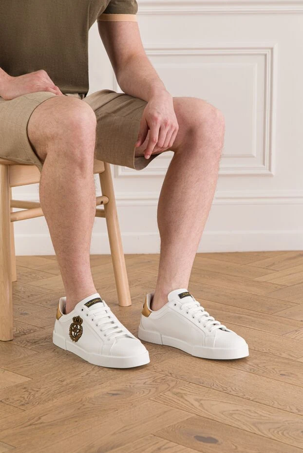 Dolce & Gabbana мужские кожаные сникеры portofino из телячьей кожи наппа в белом цвете 193386 - фото 2