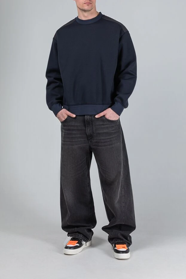 Dolce & Gabbana мужской свитшот темно-синий цвет со вставками на плечах в тон 193394 - фото 2