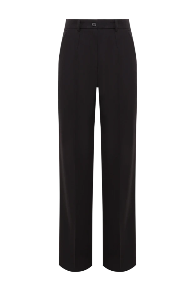 Брюки женские из шерстяного габардина черного цвета - фото 1