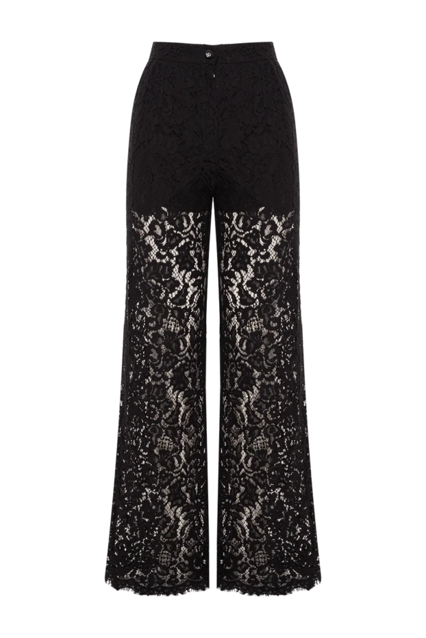 Black cord lace trousers with floral pattern - photo 1
