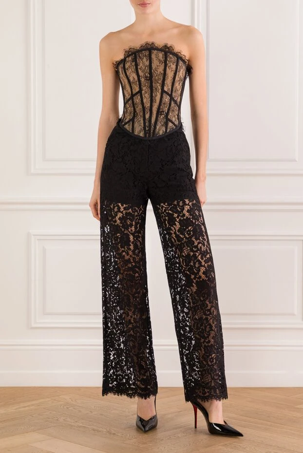 Dolce & Gabbana брюки из кордового кружева черные с цветочным узором 193411 - фото 2