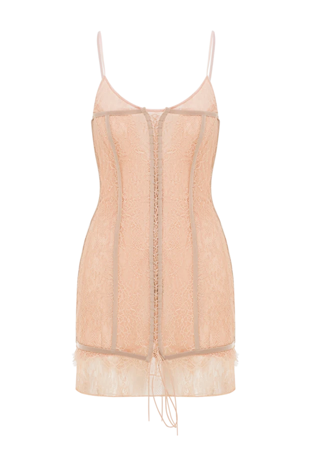 Бежевое платье-комбинация из кружева - фото 1