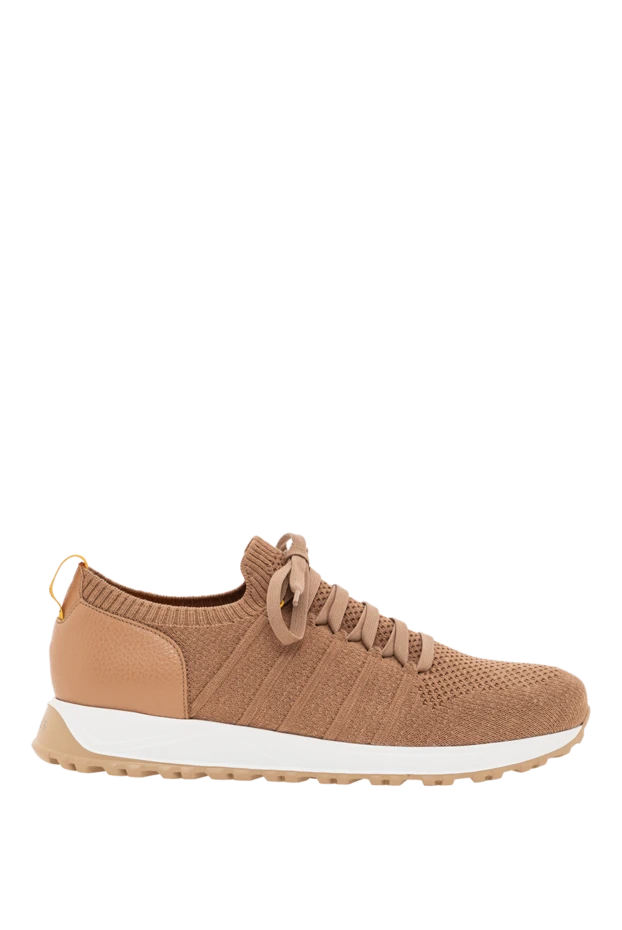 Beige men's sneakers made of knitted fabric and leather - photo 1