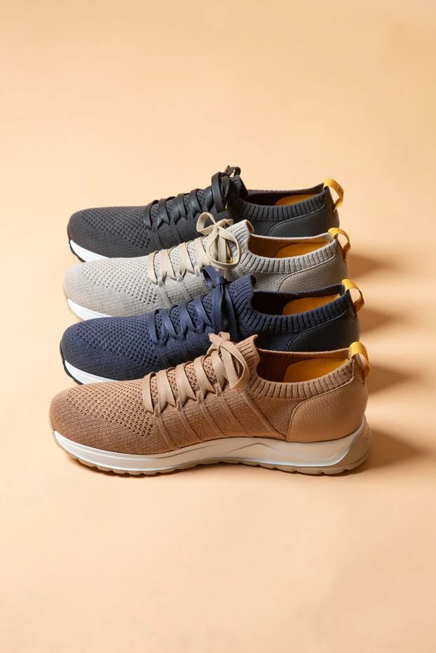 Doucal`s бежевые мужские кроссовки из трикотажного текстиля и кожи 193463 - фото 3