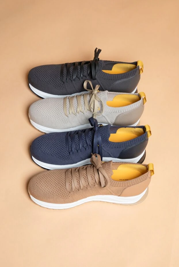 Doucal`s beige men's sneakers made of knitted fabric and leather 193463 - photo 2