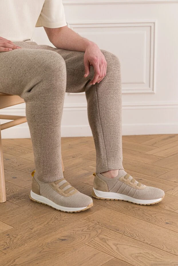 Doucal`s gray men's sneakers made of knitted fabric and leather 193465 - photo 2