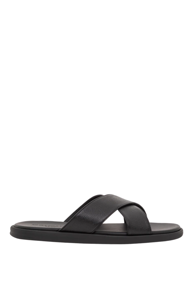 Men's black leather cross-strap sandals - photo 1