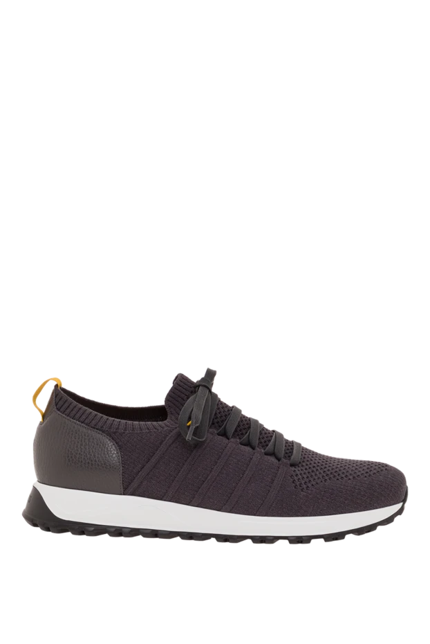 Тоқылған мата мен былғарыдан жасалған қою сұр түсті ерлерге арналған кроссовкалар - фото 1