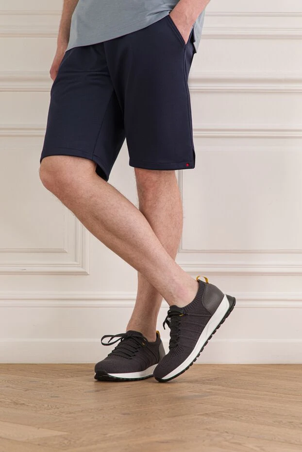 Dark gray men's sneakers made of knitted fabric and leather - photo 2