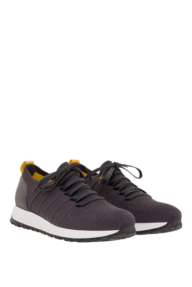 Тоқылған мата мен былғарыдан жасалған қою сұр түсті ерлерге арналған кроссовкалар - фото 2