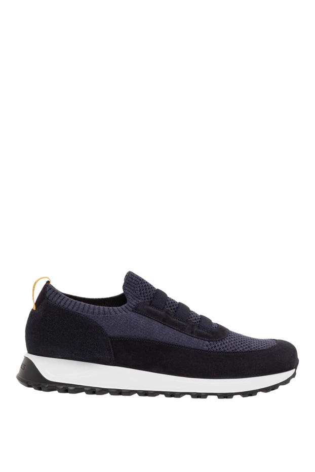 Blue men's sneakers made of knit fabric and suede - photo 1